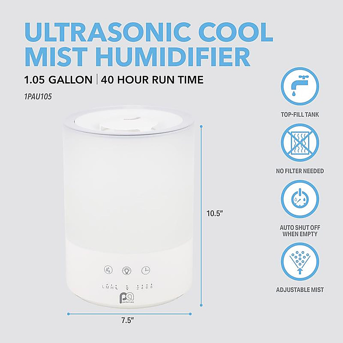 Perfect Aire - 1PAU105 - 1.05 gal 538 sq ft Electronic Ultrasonic Humidifier