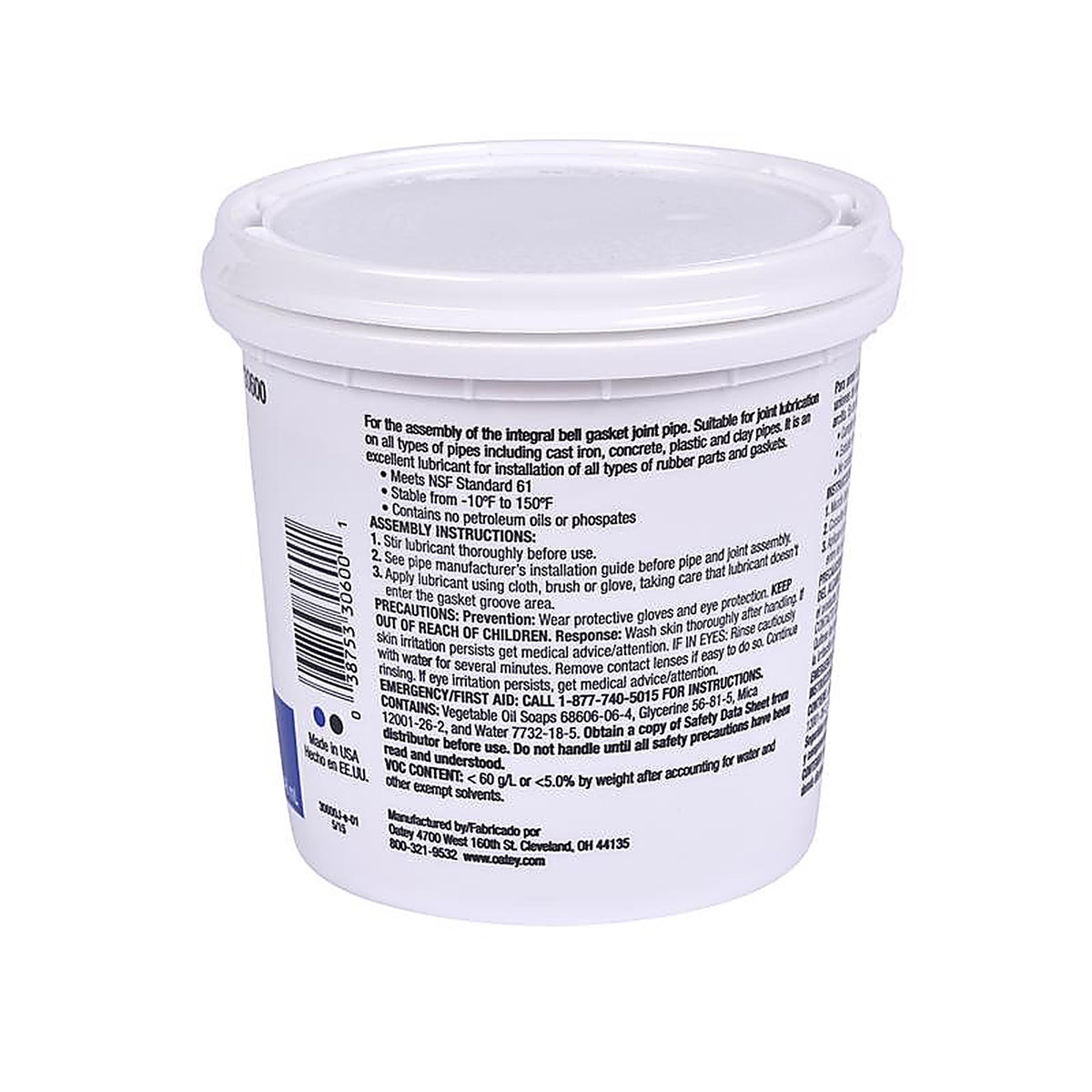 Oatey - 30600 - NSF Approved Pipe Lubricant 1 pt Bucket