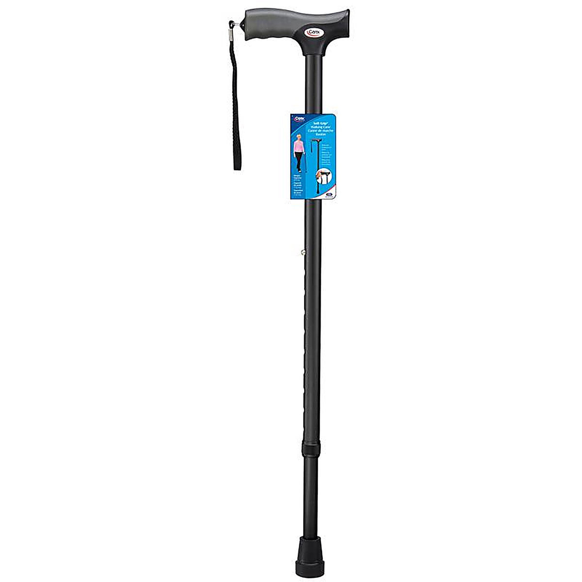 Carex - FGA52000 0000 - Black Soft-Grip Walking Cane w/Strap Aluminum/Plastic 40 in. H X 5.2 in. L