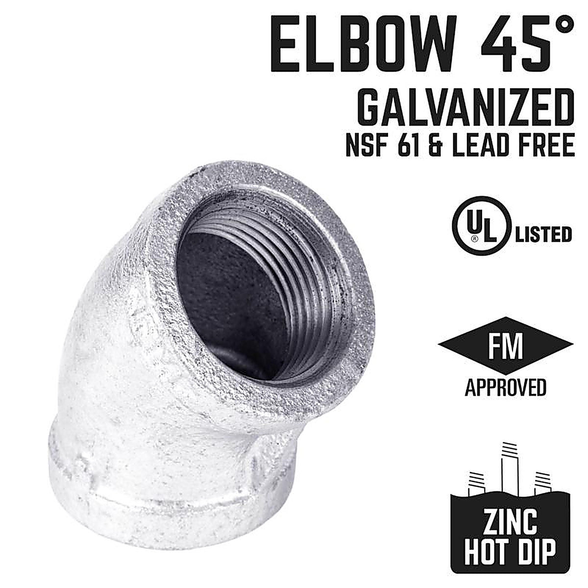 STZ Industries - 311UE45-2 - 2 in. FIP each X 2 in. D FIP Galvanized Malleable Iron 45 Degree Elbow