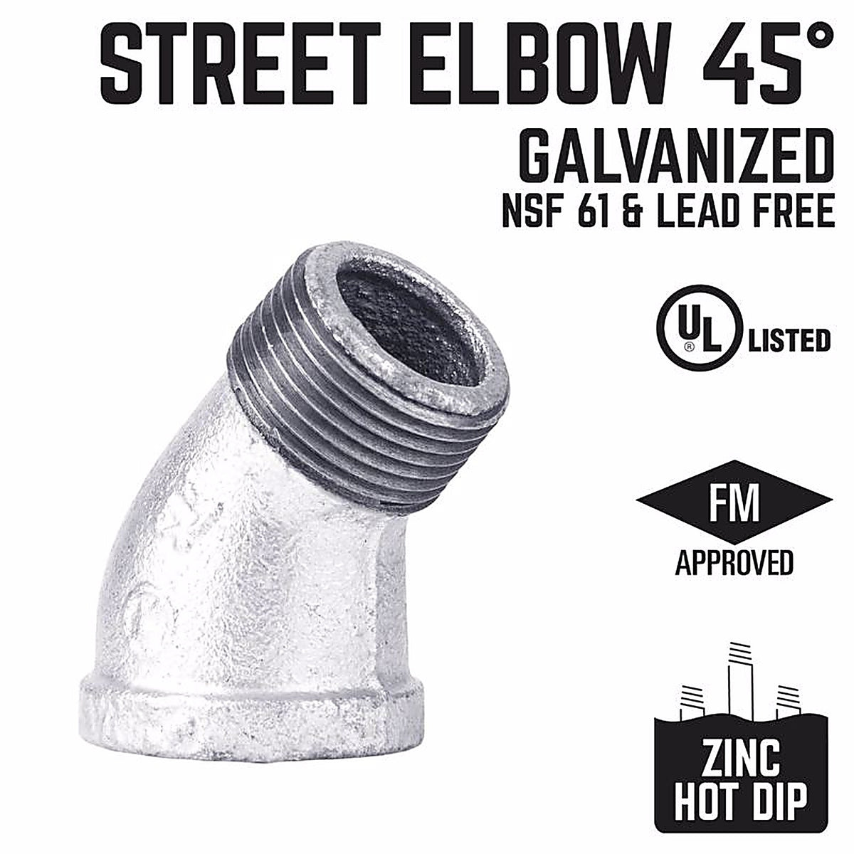 Mueller - 510-500HC - 1/8 in. FIP x 1/8 in. Dia. MIP Galvanized Malleable Iron 45 degree Street Elbow