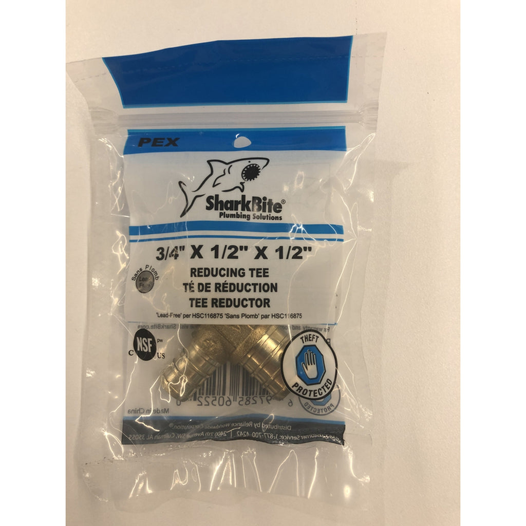 SharkBite - UC454LFA - 3/4 in. PEX x 1/2 in. Dia. PEX Brass Reducing Tee