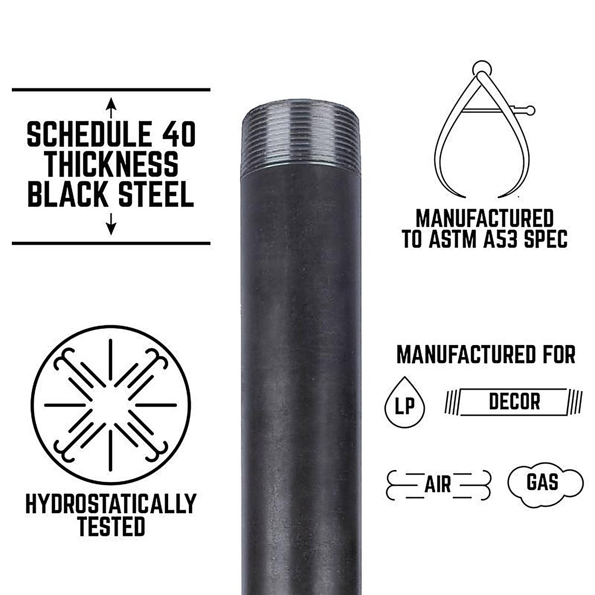 STZ Industries - 300U112XCL - 1-1/2 in. MIP each X 1-1/2 in. D MIP Black Steel Close Nipple