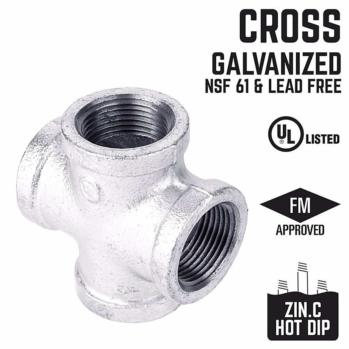 STZ Industries - 311UCR-34 - 3/4 in. FIP each X 3/4 in. D FIP Galvanized Malleable Iron Cross