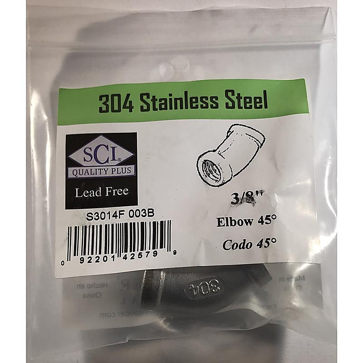 Smith-Cooper - 4638100620 - 3/8 in. FPT x 3/8 in. Dia. FPT Stainless Steel 45 Degree Elbow