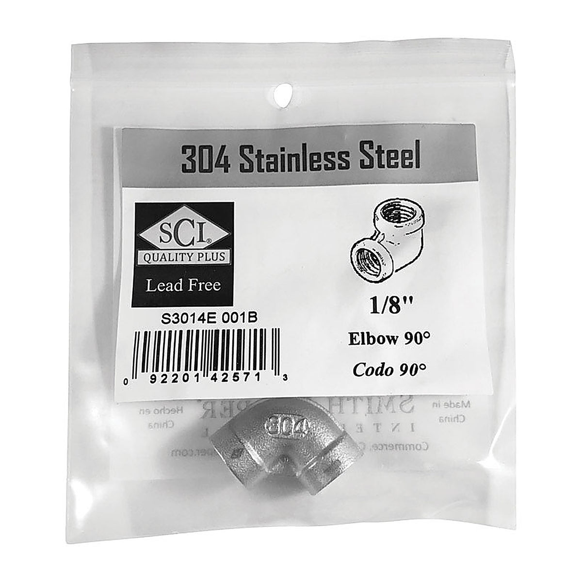 Smith-Cooper - 4638100400 - 1/8 in. FPT x 1/8 in. Dia. FPT Stainless Steel 90 Degree Elbow