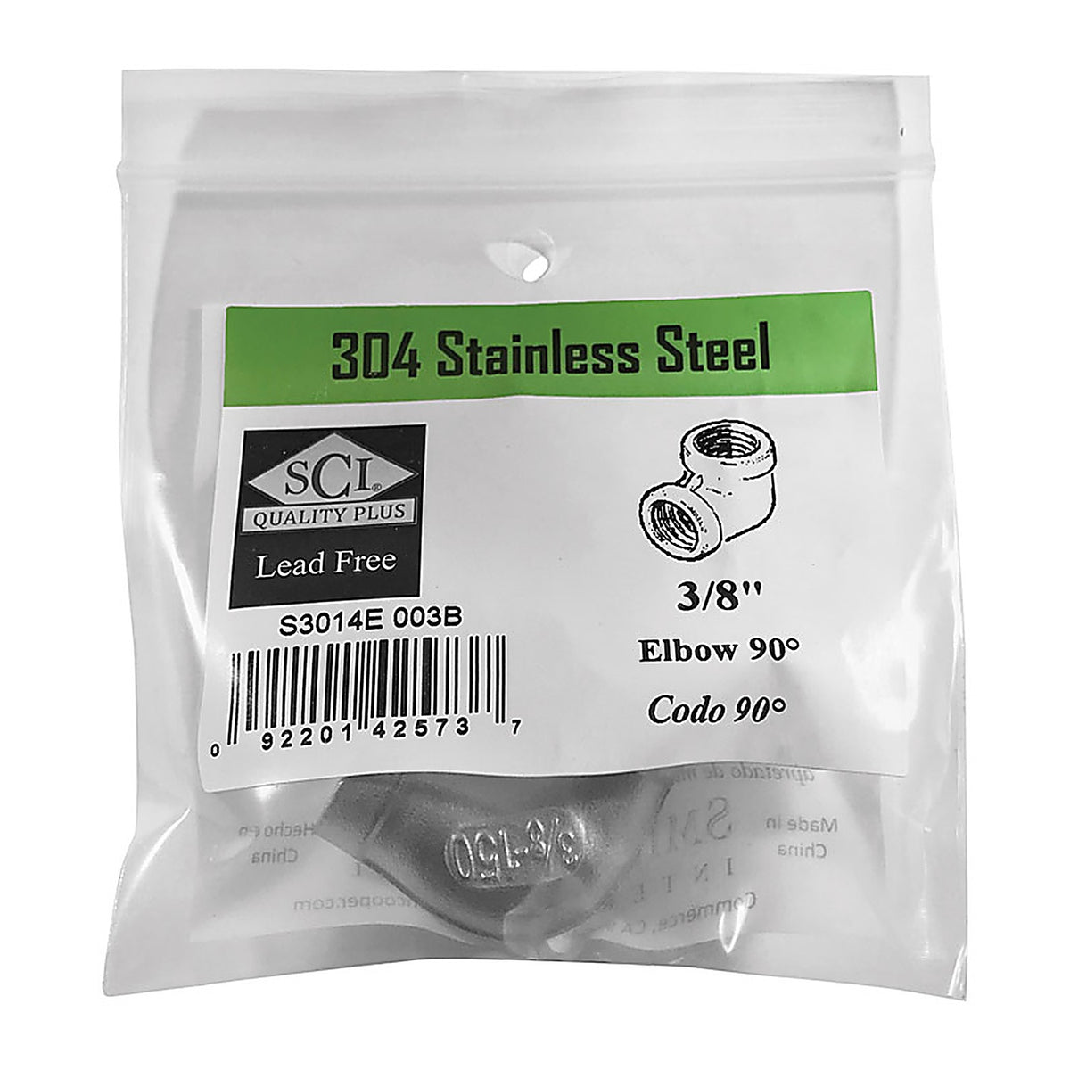 Smith-Cooper - 4638100420 - 3/8 in. FPT x 3/8 in. Dia. FPT Stainless Steel 90 Degree Elbow