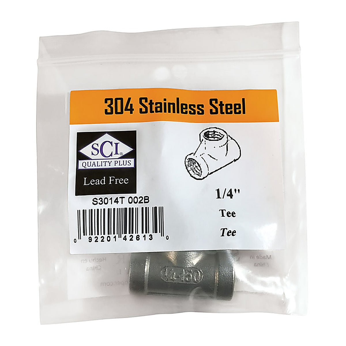 Smith-Cooper - 4638102410 - 1/4 in. FPT x 1/4 in. Dia. FPT Stainless Steel Tee