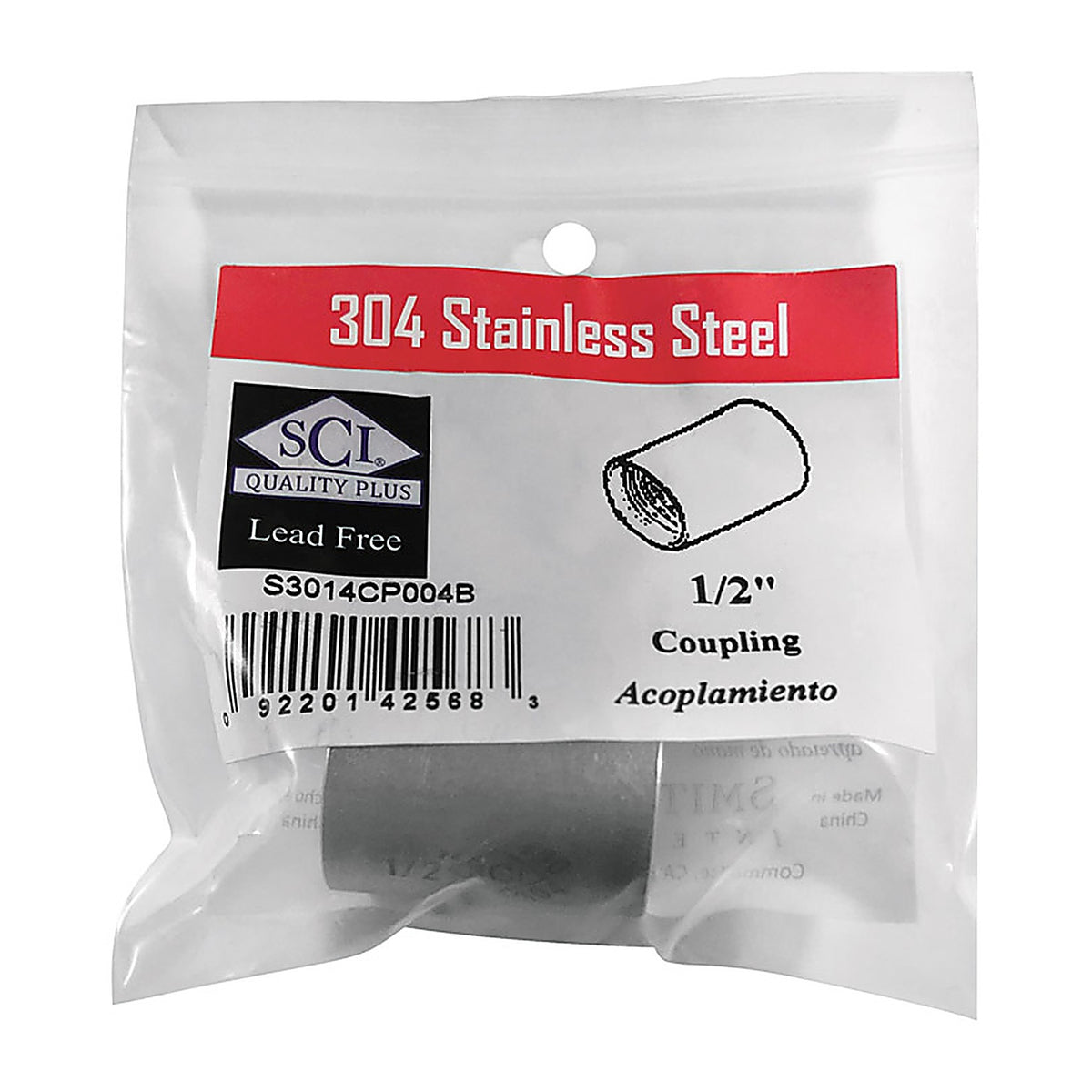Smith-Cooper - 4638100230 - 1/2 in. FPT x 1/2 in. Dia. FPT Stainless Steel Coupling
