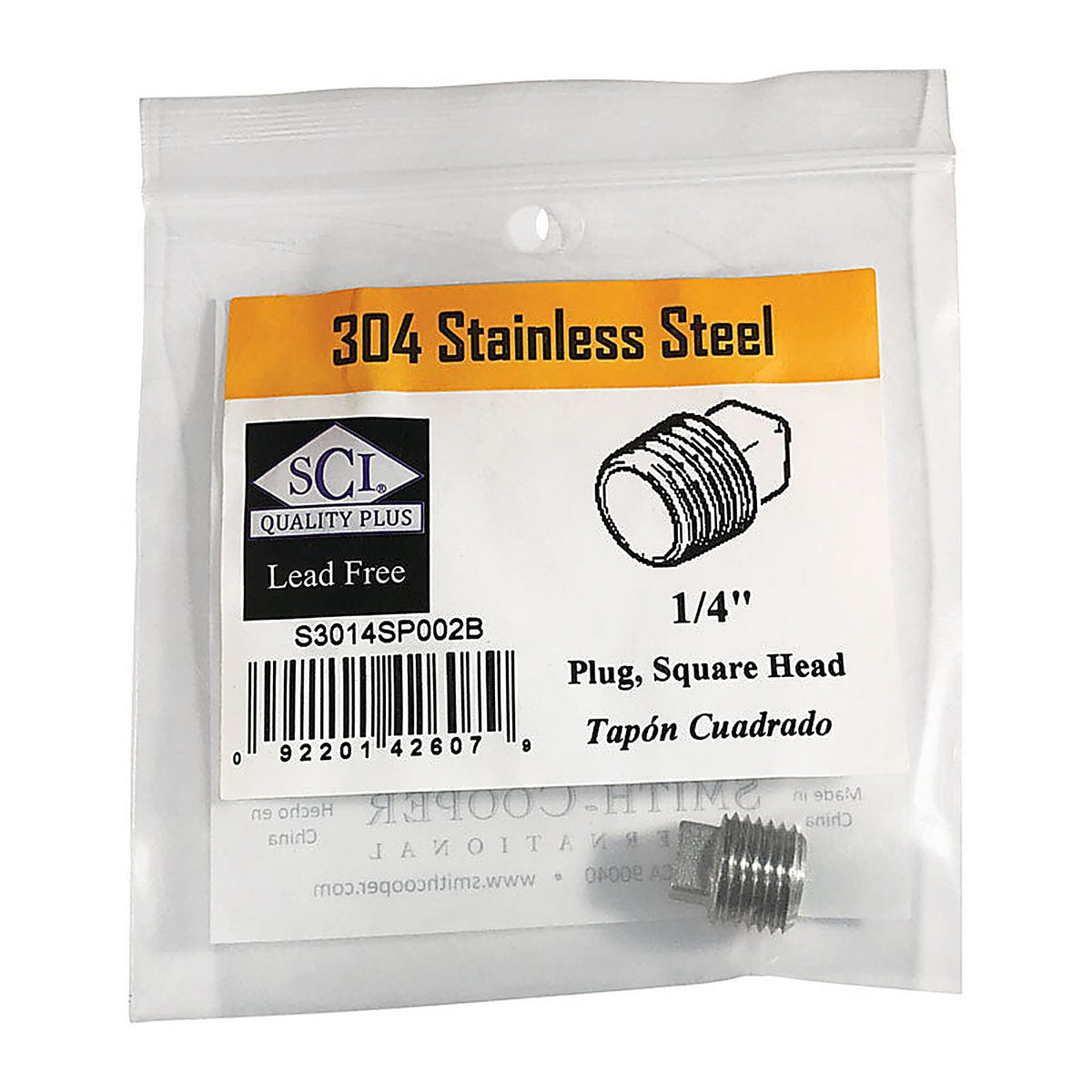 Smith-Cooper - 4638102210 - 1/4 in. MPT Stainless Steel Square Head Plug
