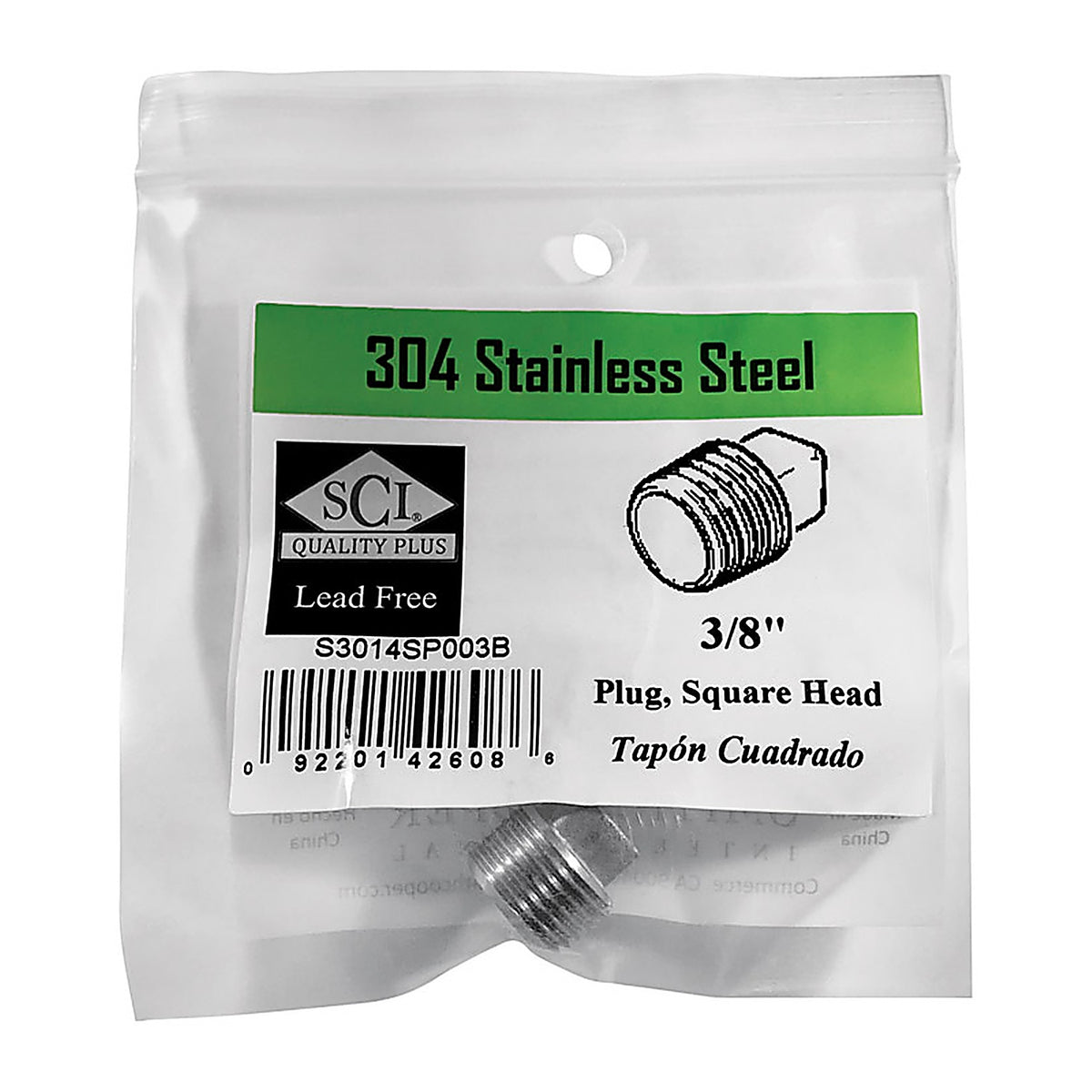 Smith-Cooper - 4638102220 - 3/8 in. MPT Stainless Steel Square Head Plug