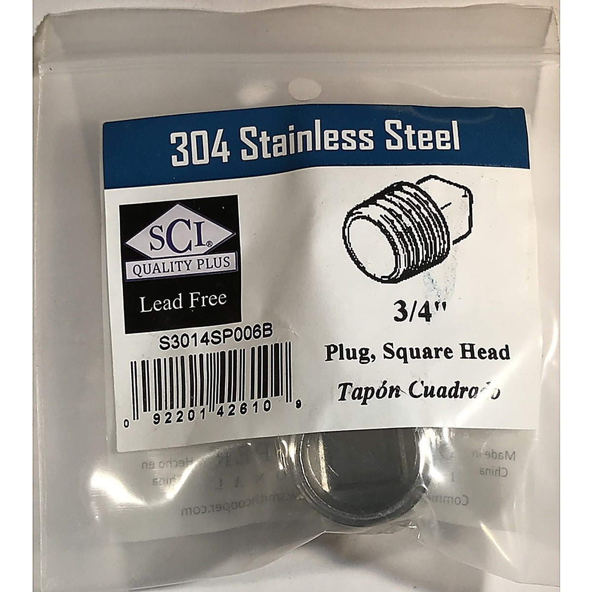 Smith-Cooper - 4638102240 - 3/4 in. MPT Stainless Steel Square Head Plug