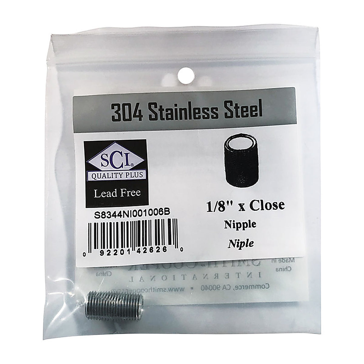 Smith-Cooper - 4632100000 - 1/8 in. MPT x Close in. L Stainless Steel Nipple