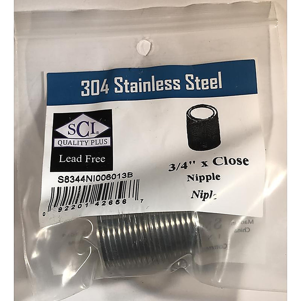 Smith-Cooper - 4632101400 - 3/4 in. MPT Stainless Steel Close Nipple