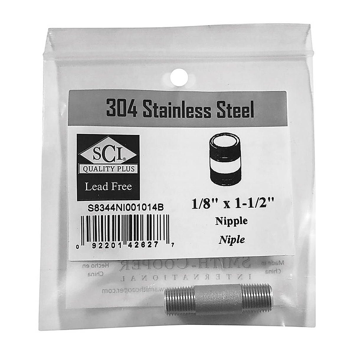 Smith-Cooper - 4632100010 - 1/8 in. MPT x 1-1/2 in. L Stainless Steel Nipple