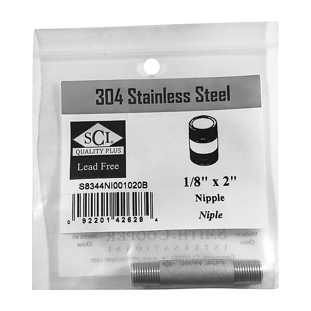 Smith-Cooper - 4632100020 - 1/8 in. MPT Stainless Steel 2 in. L Nipple
