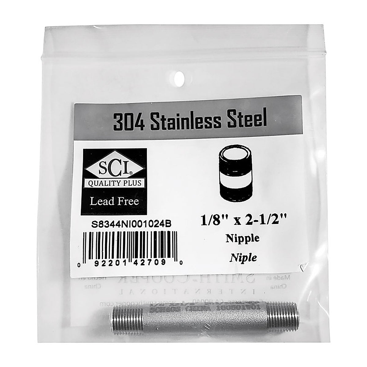 Smith-Cooper - 4632100030 - 1/8 in. MPT x 2-1/2 in. L Stainless Steel Nipple