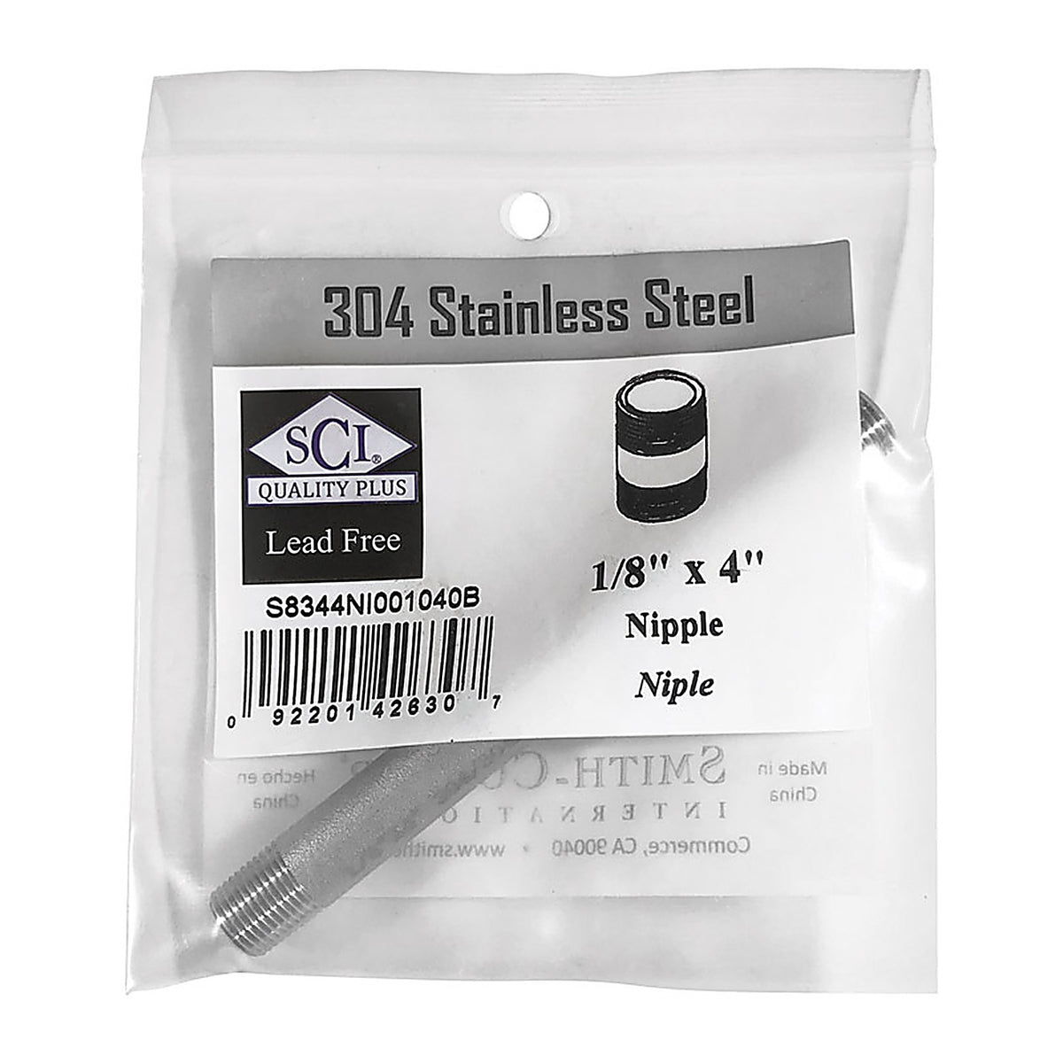 Smith-Cooper - 4632100050 - 1/8 in. MPT x 4 in. L Stainless Steel Nipple