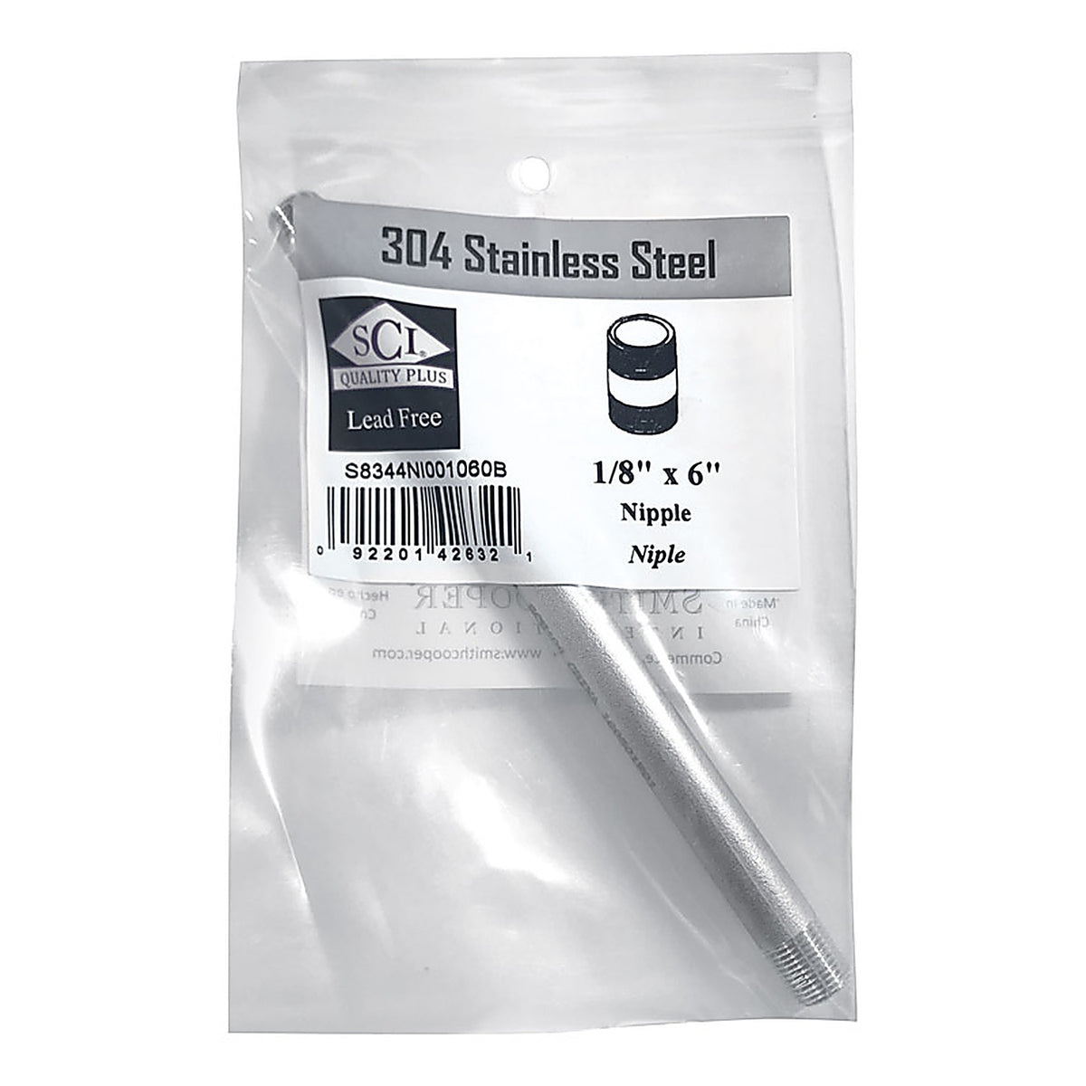 Smith-Cooper - 4632100070 - 1/8 in. MPT Stainless Steel 6 in. L Nipple