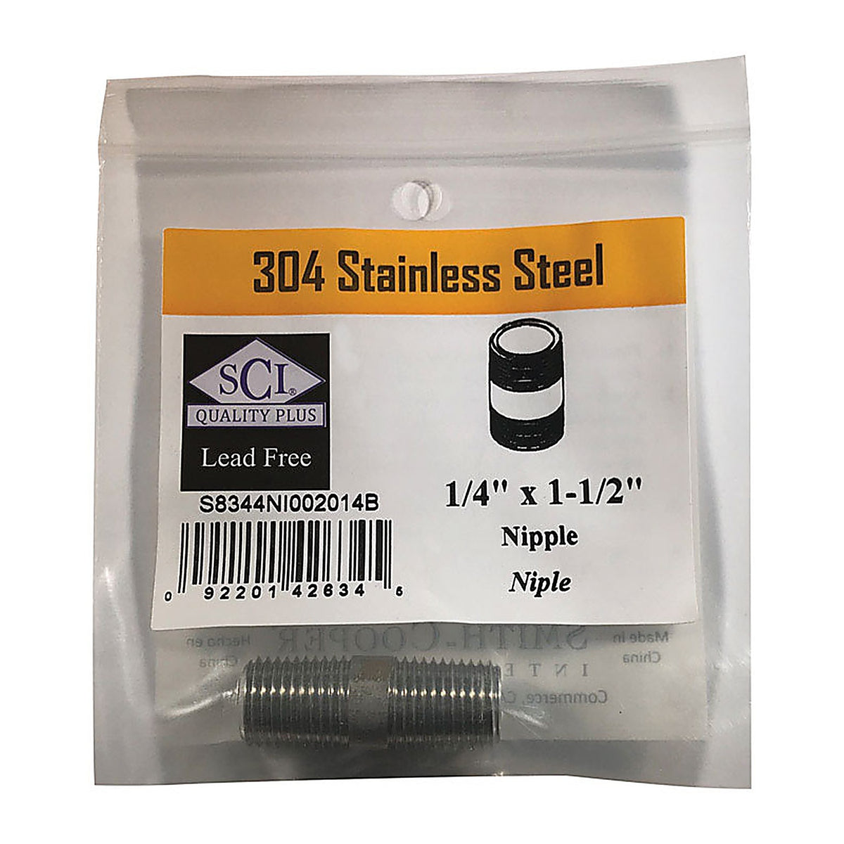Smith-Cooper - 4632100210 - 1/4 in. MPT x 1-1/2 in. L Stainless Steel Nipple