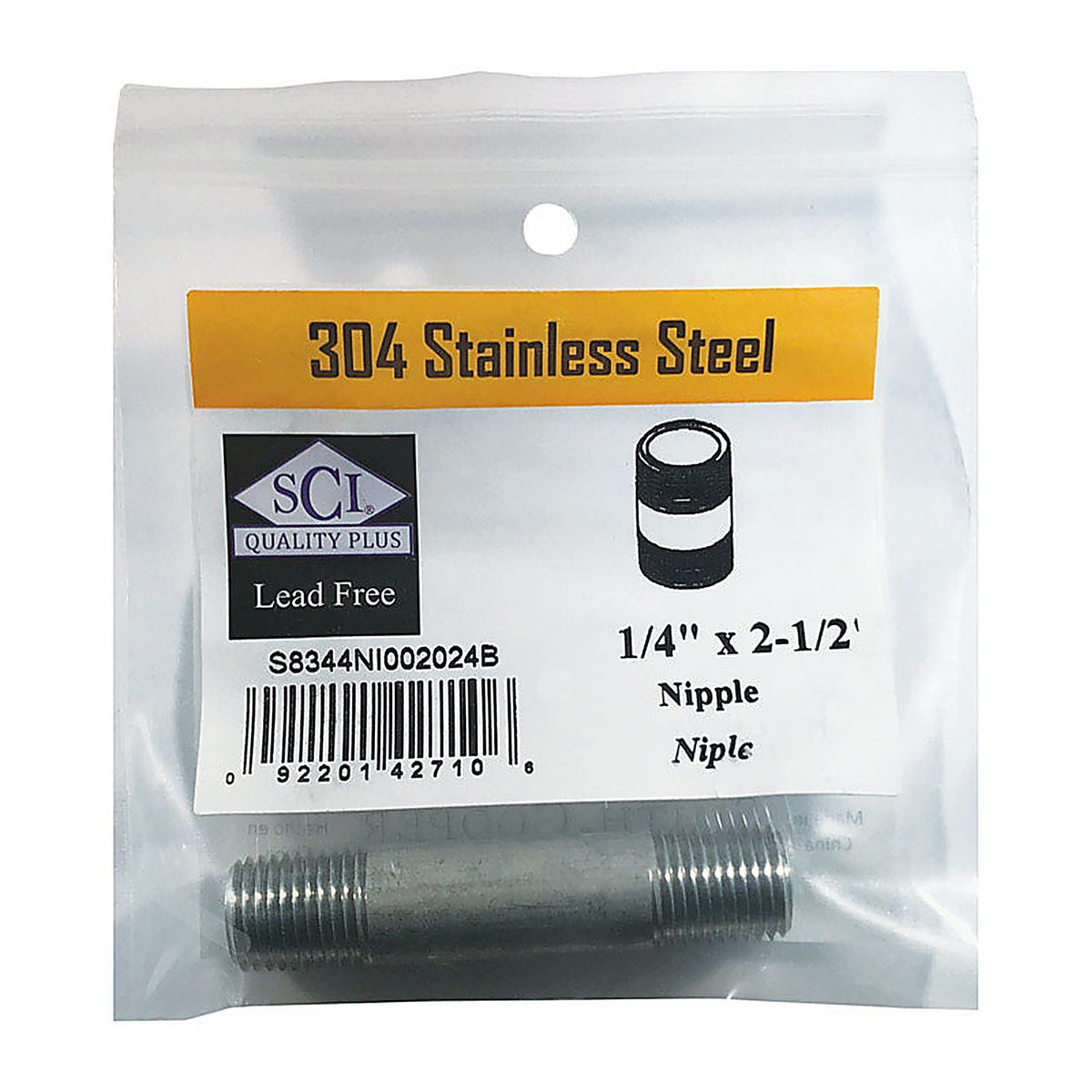 Smith-Cooper - 4632100230 - 1/4 in. MPT x 2-1/2 in. L Stainless Steel Nipple