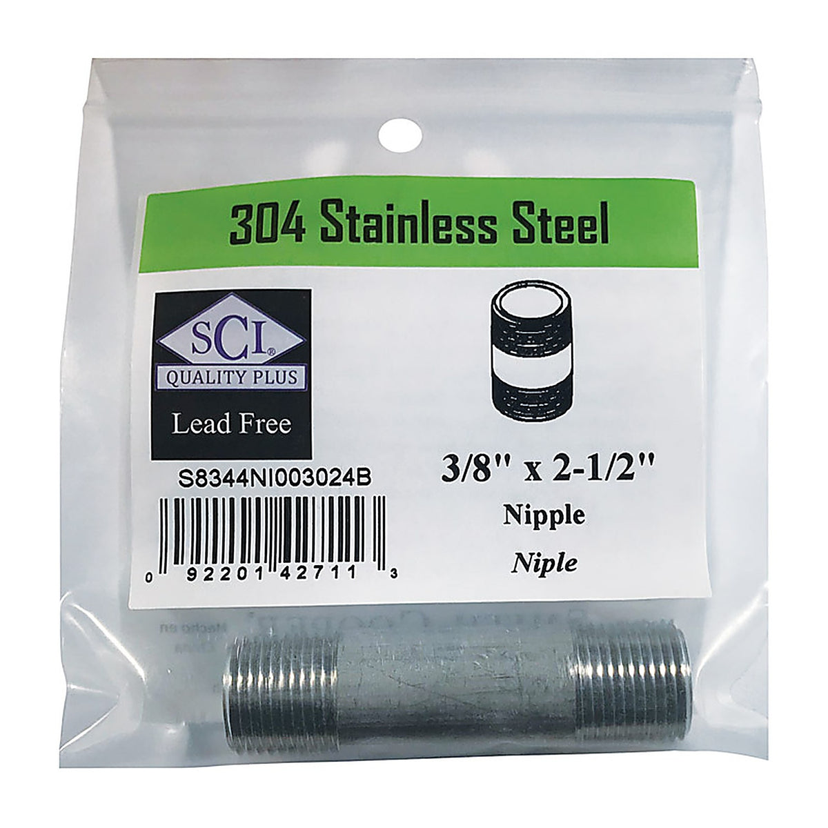 Smith-Cooper - 4632100630 - 3/8 in. MPT x 2-1/2 in. L Stainless Steel Nipple