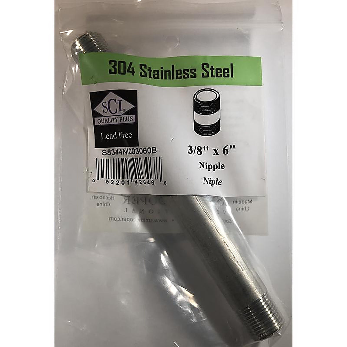 Smith-Cooper - 4632100670 - 3/8 in. MPT x 6 in. L Stainless Steel Nipple