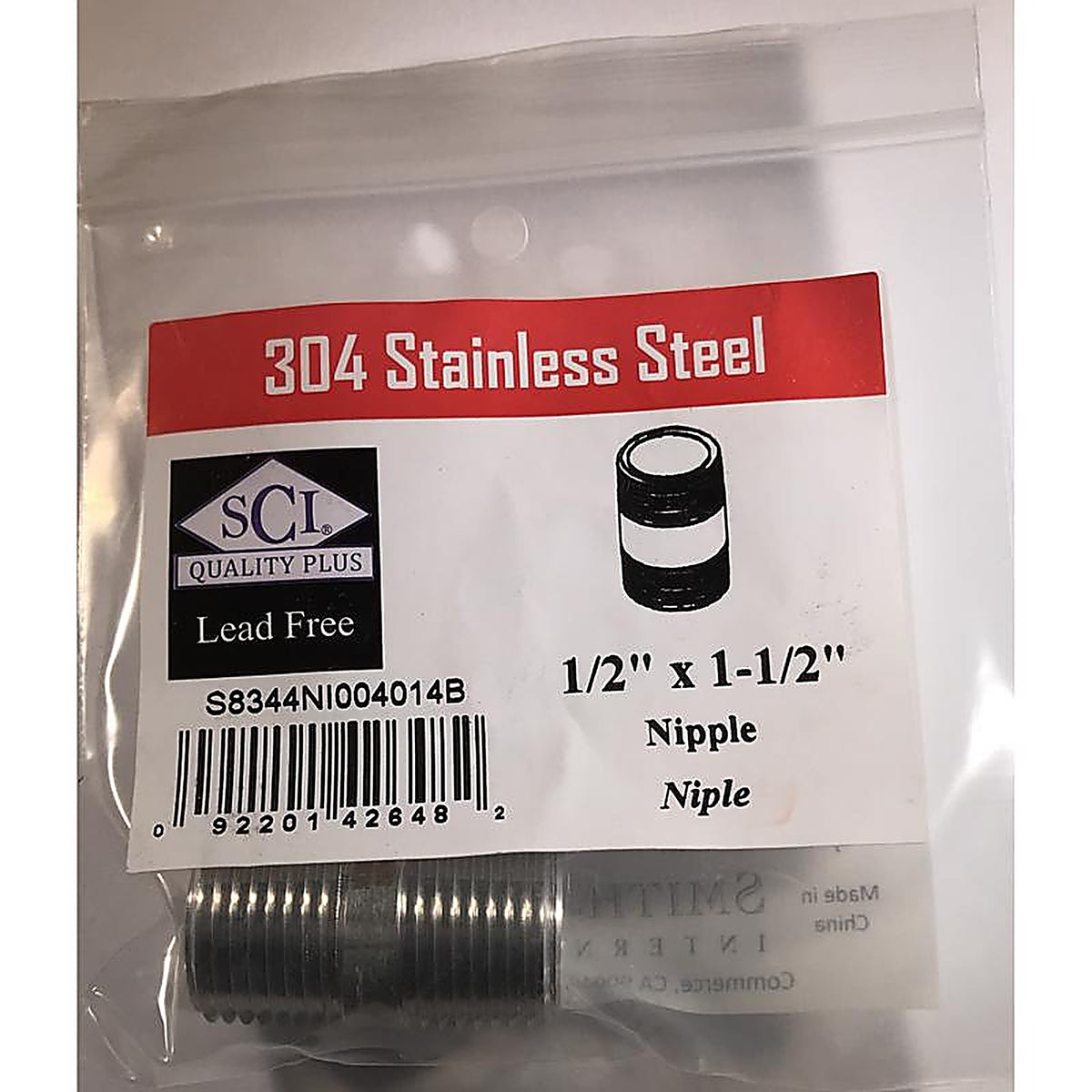 Smith-Cooper - 4632101010 - 1/2 in. MPT x 1-1/2 in. L Stainless Steel Nipple