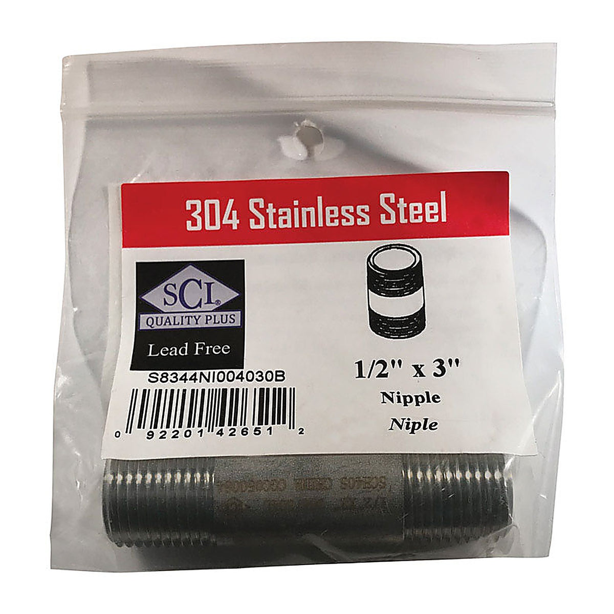 Smith-Cooper - 4632101040 - 1/2 in. MPT x 3 in. L Stainless Steel Nipple
