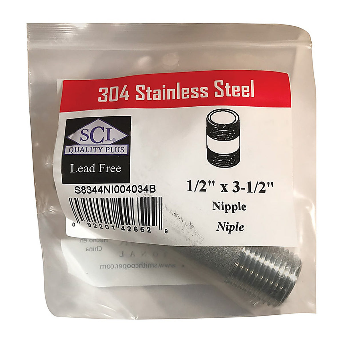 Smith-Cooper - 4632101050 - 1/2 in. MPT x 3-1/2 in. L Stainless Steel Nipple