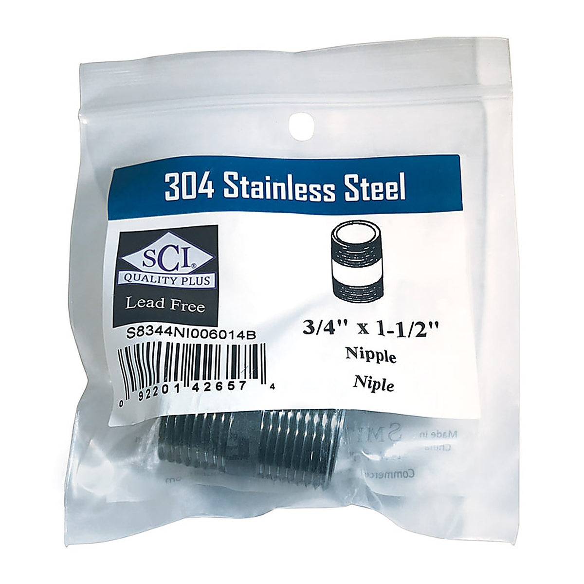Smith-Cooper - 4632101410 - 3/4 in. MPT x 1-1/2 in. L Stainless Steel Nipple
