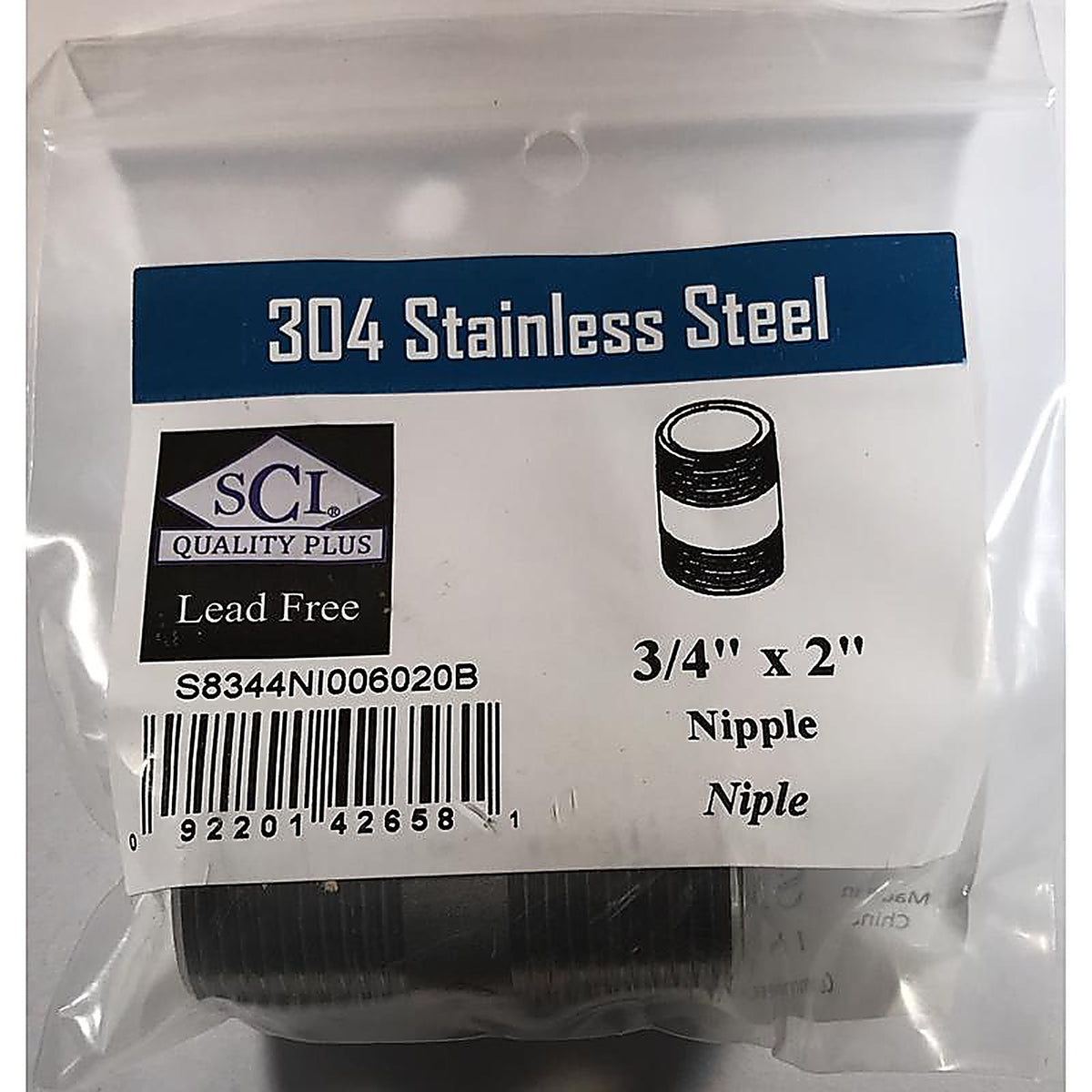 Smith-Cooper - 4632101420 - 3/4 in. MPT x 2 in. L Stainless Steel Nipple