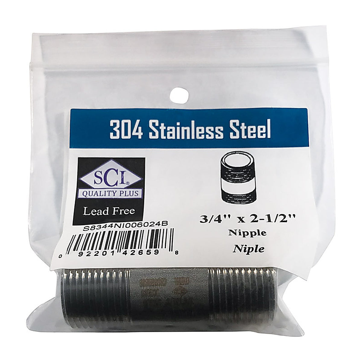 Smith-Cooper - 4632101430 - 3/4 in. MPT x 2-1/2 in. L Stainless Steel Nipple
