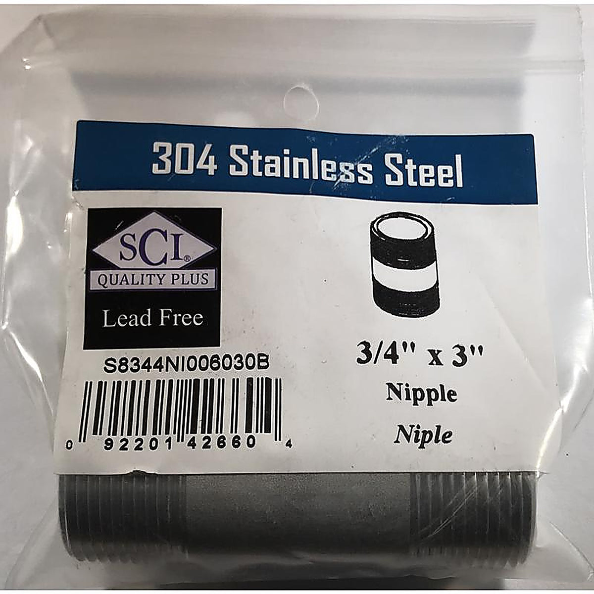 Smith-Cooper - 4632101440 - 3/4 in. MPT x 3 in. L Stainless Steel Nipple