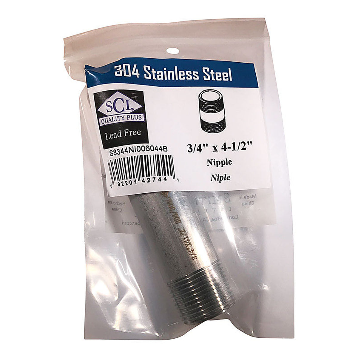 Smith-Cooper - 4632101470 - 3/4 in. MPT x 4-1/2 in. L Stainless Steel Nipple