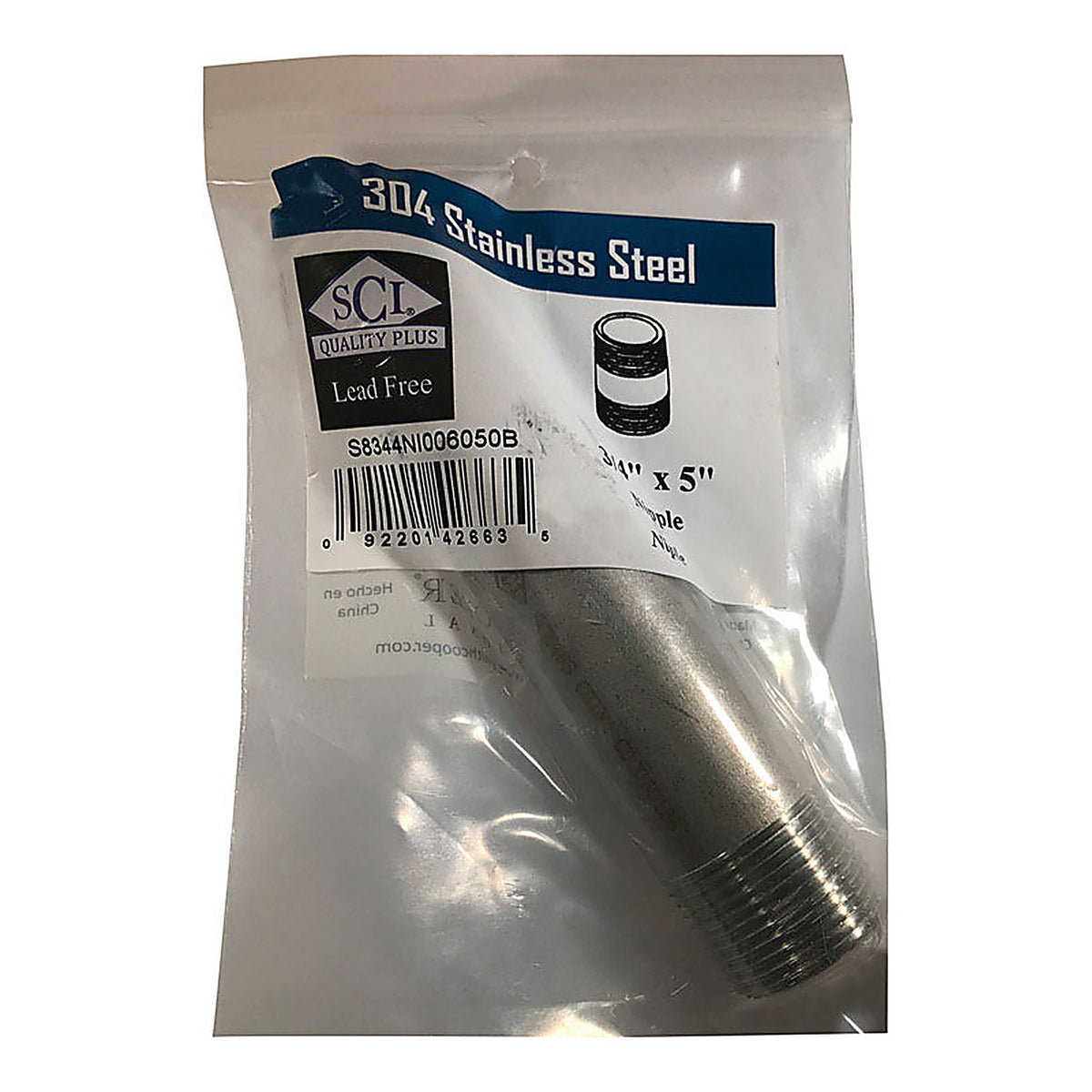 Smith-Cooper - 4632101480 - 3/4 in. MPT x 5 in. L Stainless Steel Nipple