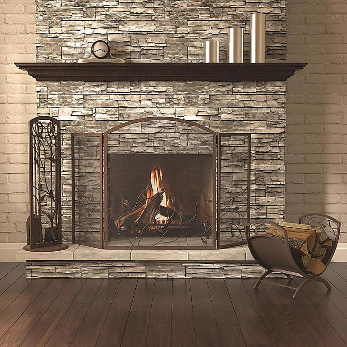 Panacea - 15915 - Colonial Brown Brushed Steel Log Rack