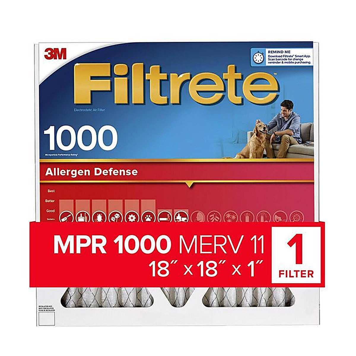 3M - 9817-4 - Filtrete 18 in. W X 18 in. H X 1 in. D 11 MERV Pleated Air Filter 1 pk