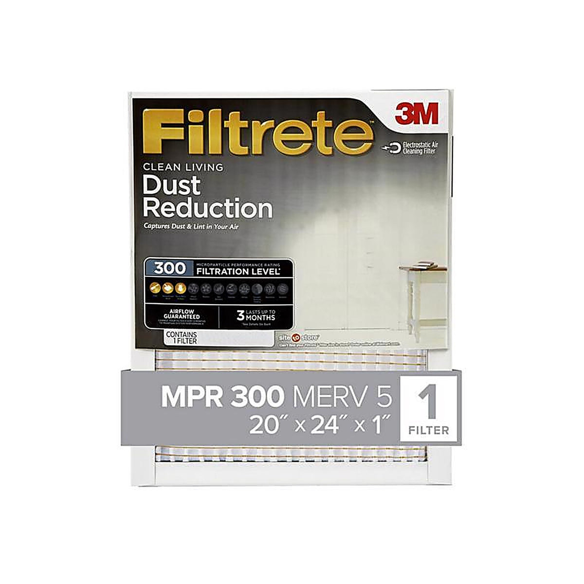3M - 326-4 - Filtrete 20 in. W X 24 in. H X 1 in. D 5 MERV Pleated Filter Dust 1 pk