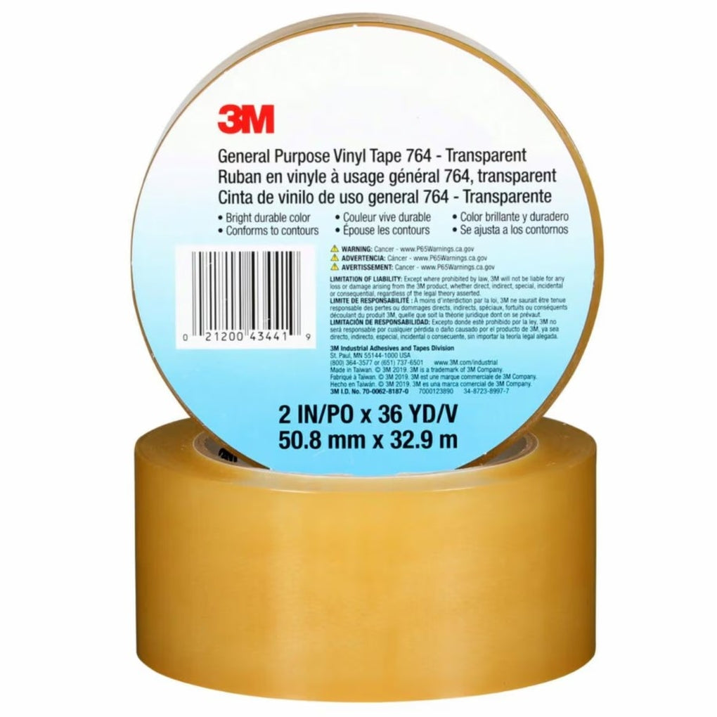 3M - 43441 - 764 General Purpose Vinyl Tape Transparent, 2 in x 36 yd 5.0 mil - 7000123890