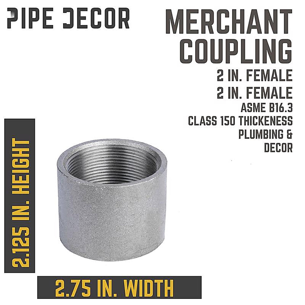 Billco - 521-228BG - 2 in. FPT x 2 in. Dia. FPT Black Malleable Iron Coupling