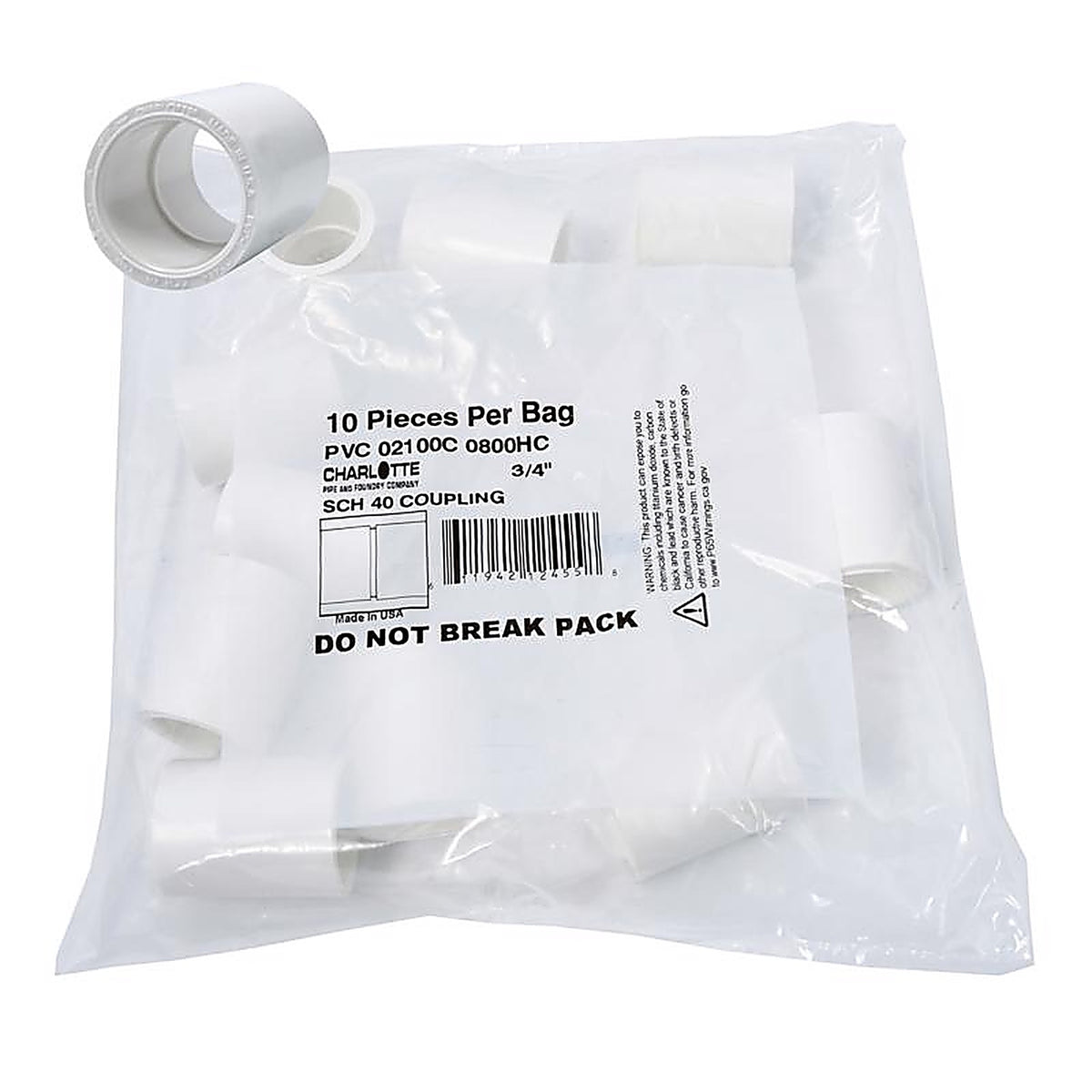 Charlotte Pipe - PVC02100C0800 - Schedule 40 3/4 in. Slip x 3/4 in. Dia. Slip PVC Coupling