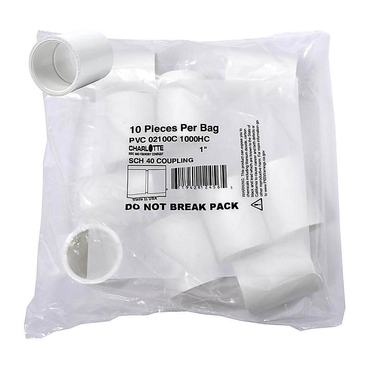 Charlotte Pipe - PVC02100C1000 - Schedule 40 1 in. Slip x 1 in. Dia. Slip PVC Coupling