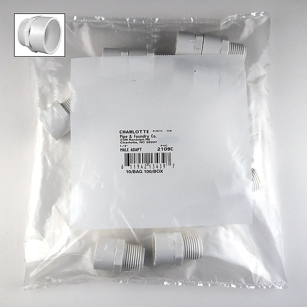 Charlotte Pipe - PVC02109C0600 - Schedule 40 1/2 in. Slip x 1/2 in. Dia. MPT PVC Adapter
