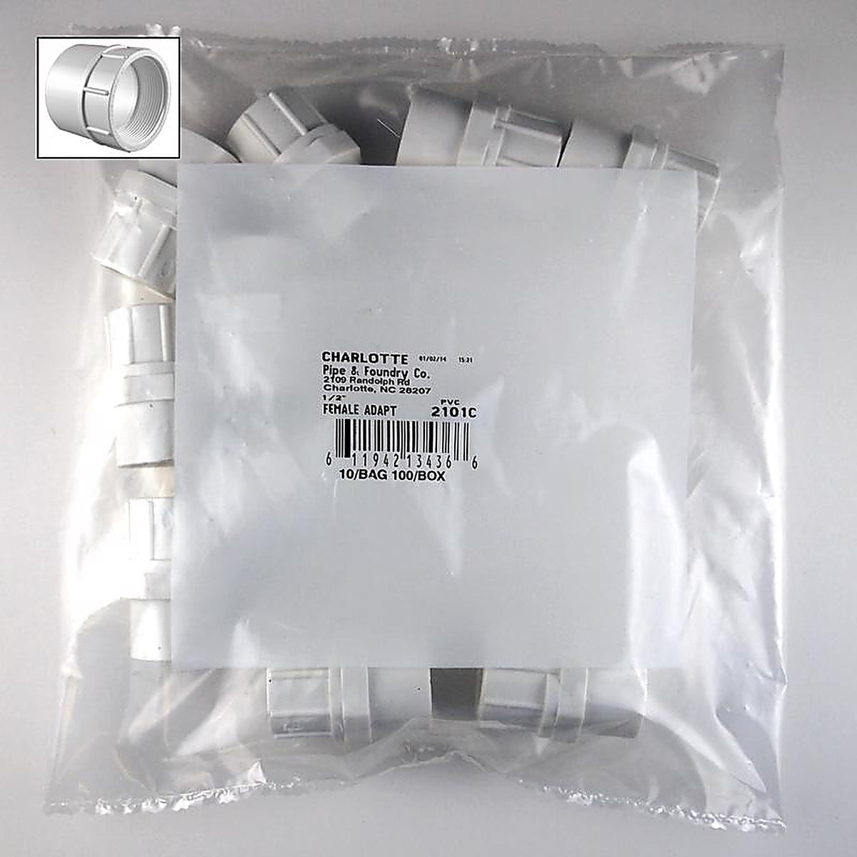 Charlotte Pipe - PVC02101C0600 - Schedule 40 1/2 in. Slip x 1/2 in. Dia. FPT PVC Adapter