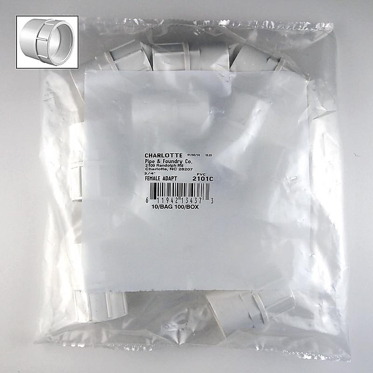 Charlotte Pipe - PVC02101C0800 - Schedule 40 3/4 in. Slip x 3/4 in. Dia. FPT PVC Adapter