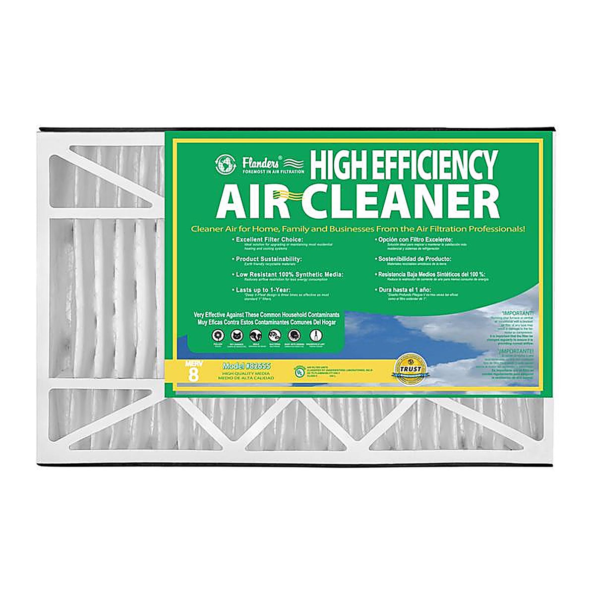 AAF Flanders - 82655.05162 - 16 in. W X 20 in. H X 5 in. D Synthetic 8 MERV Pleated Air Filter 1 pk