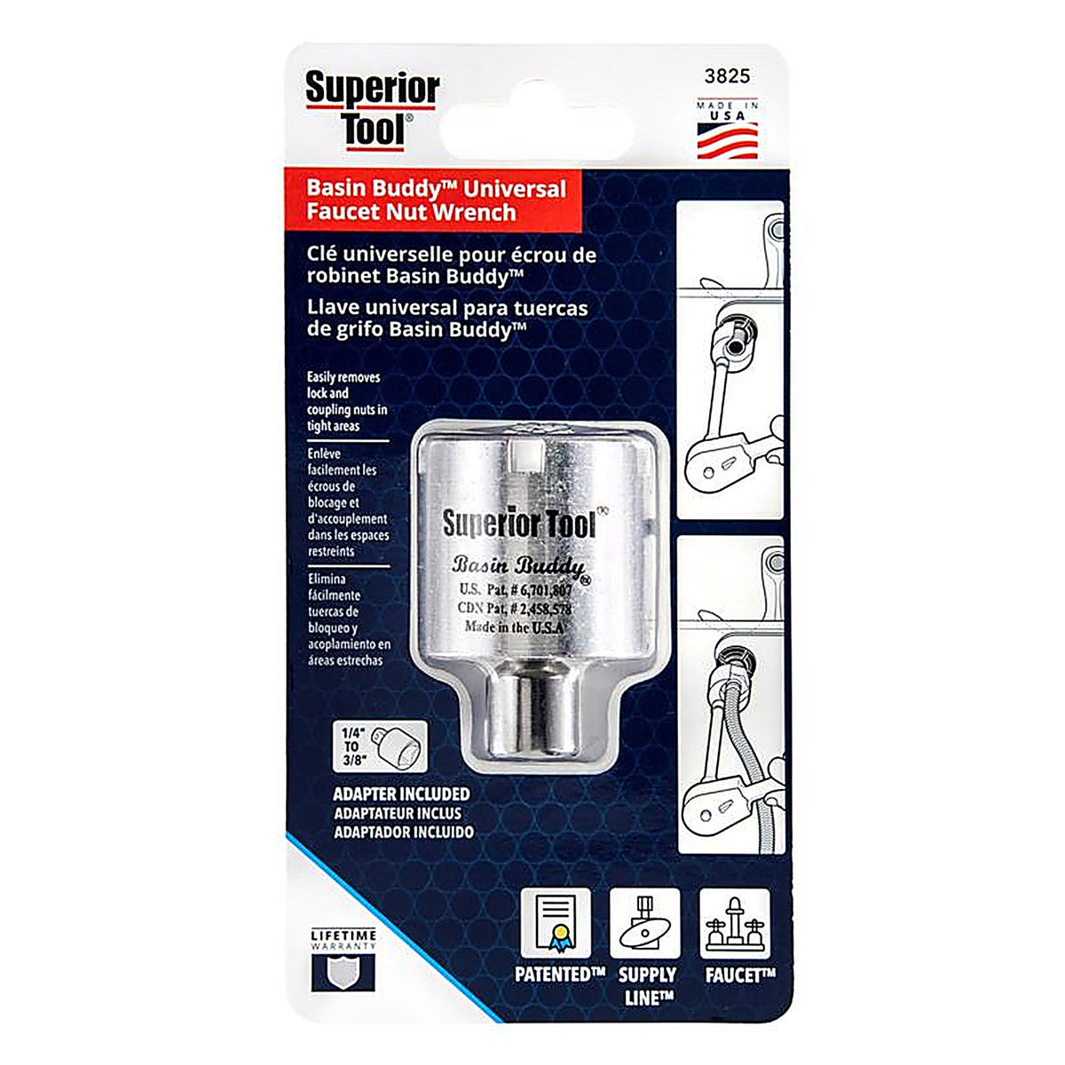 Superior Tool - 3825 - Basin Buddy 1-1/2 in. Faucet Nut Wrench 1/4 and 3/8 in. drive