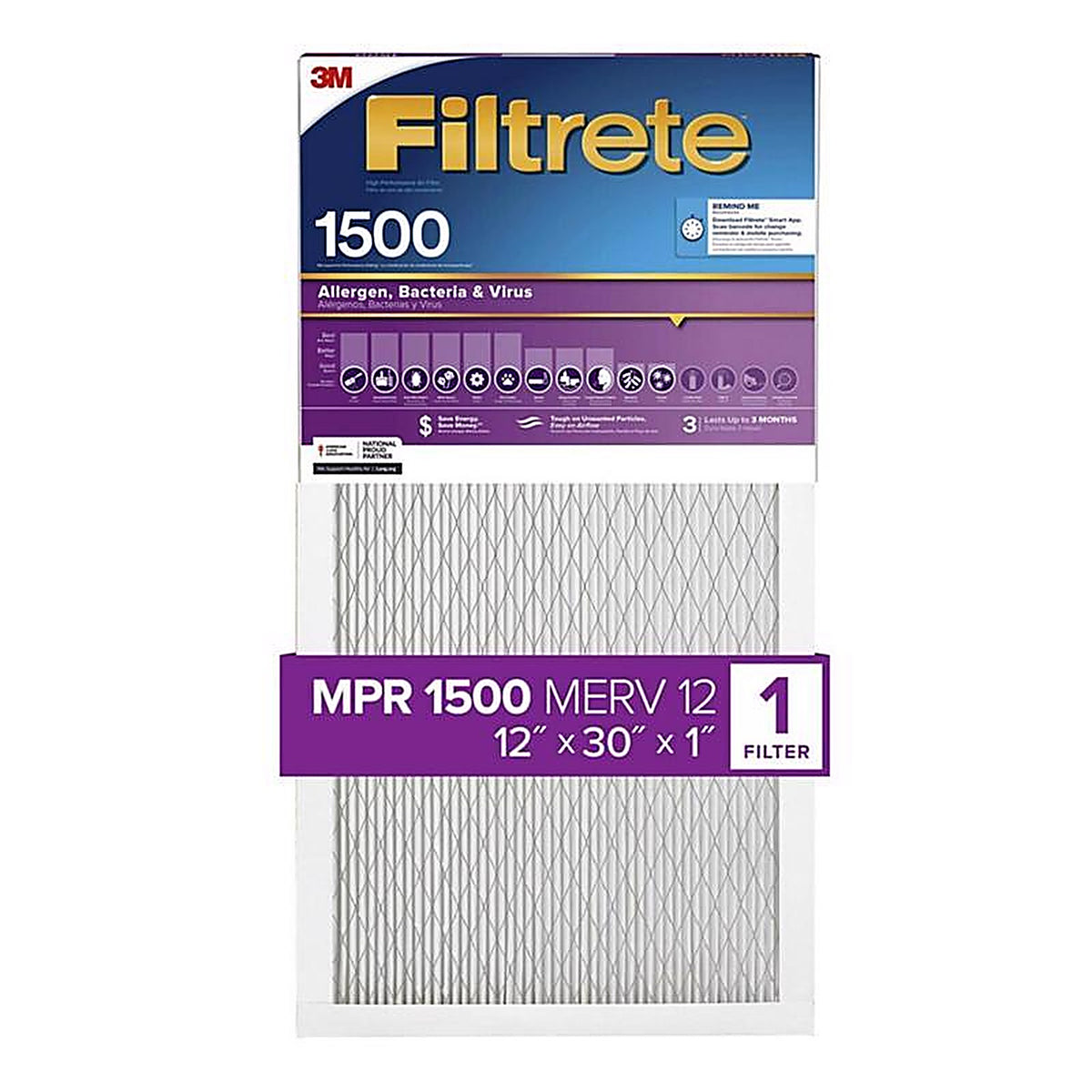 3M - 2042DC-4 - Filtrete 12 in. W X 30 in. H X 1 in. D 12 MERV Pleated Air Filter 1 pk