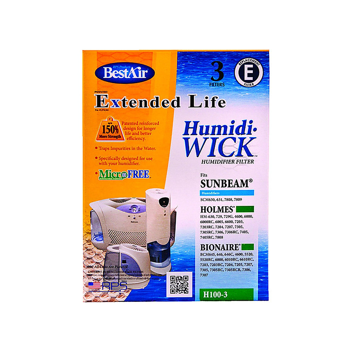 BestAir - H100-PDQ-3 - Humidifier Wick 3 pk For Fits for Bionaire BCM645, 646, 646C, 4600, 5520, 5520RC, 6000, 6010